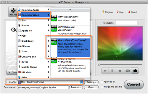 Mac MTS to MOV Converter